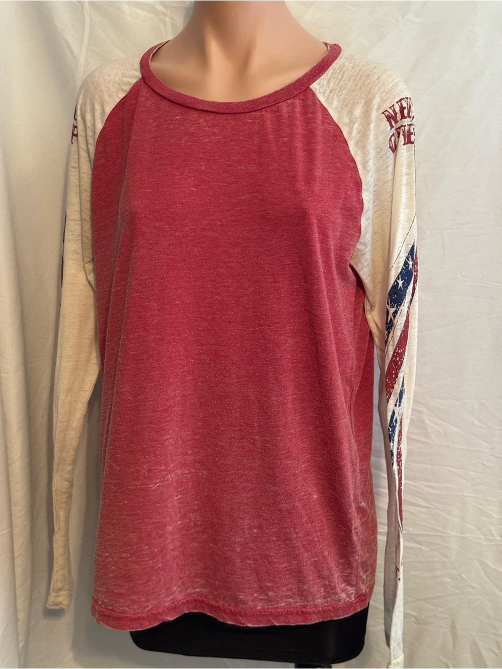 Cowgirl Tuff Red White & Blue Raglan Tee with Flag Accent